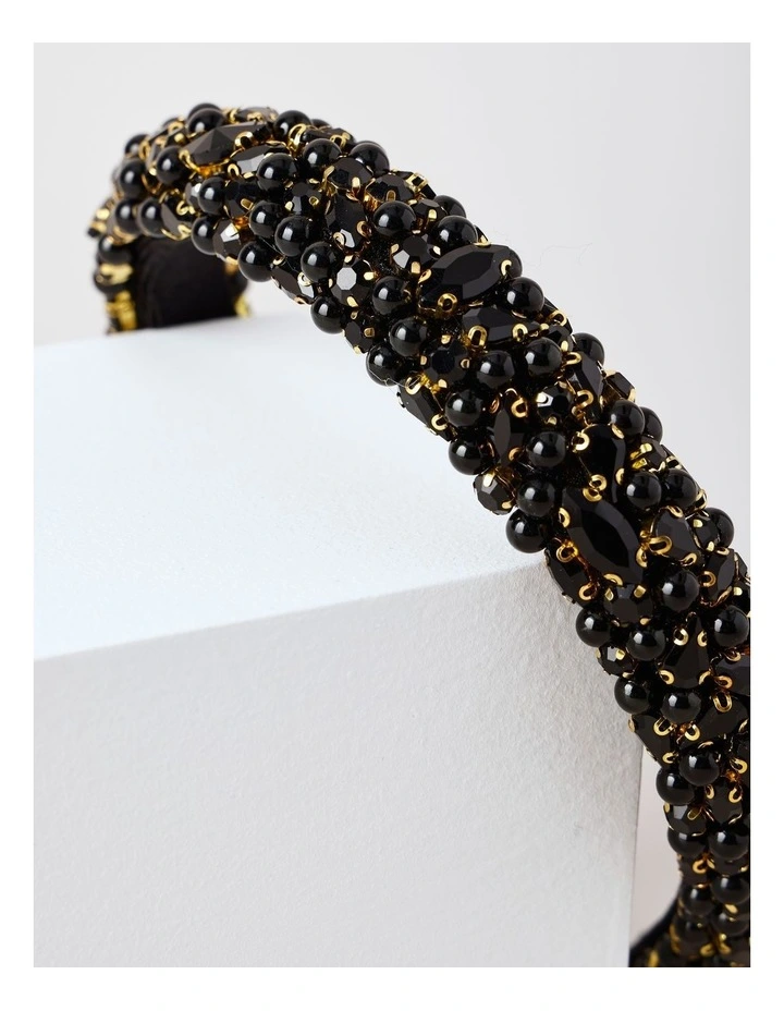 Diamante/Pearl Padded Headband in Black image 3
