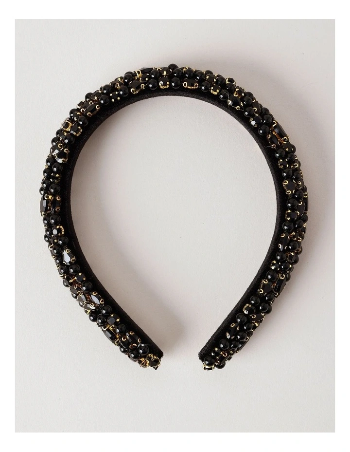 Diamante/Pearl Padded Headband in Black image 4