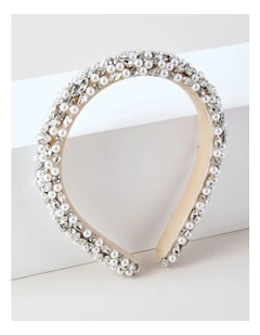 Diamante/Pearl Padded Headband in Pearl
