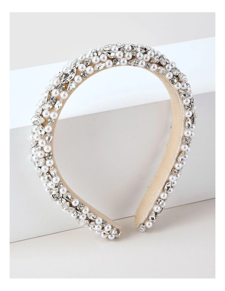 Diamante/Pearl Padded Headband in Pearl image 1