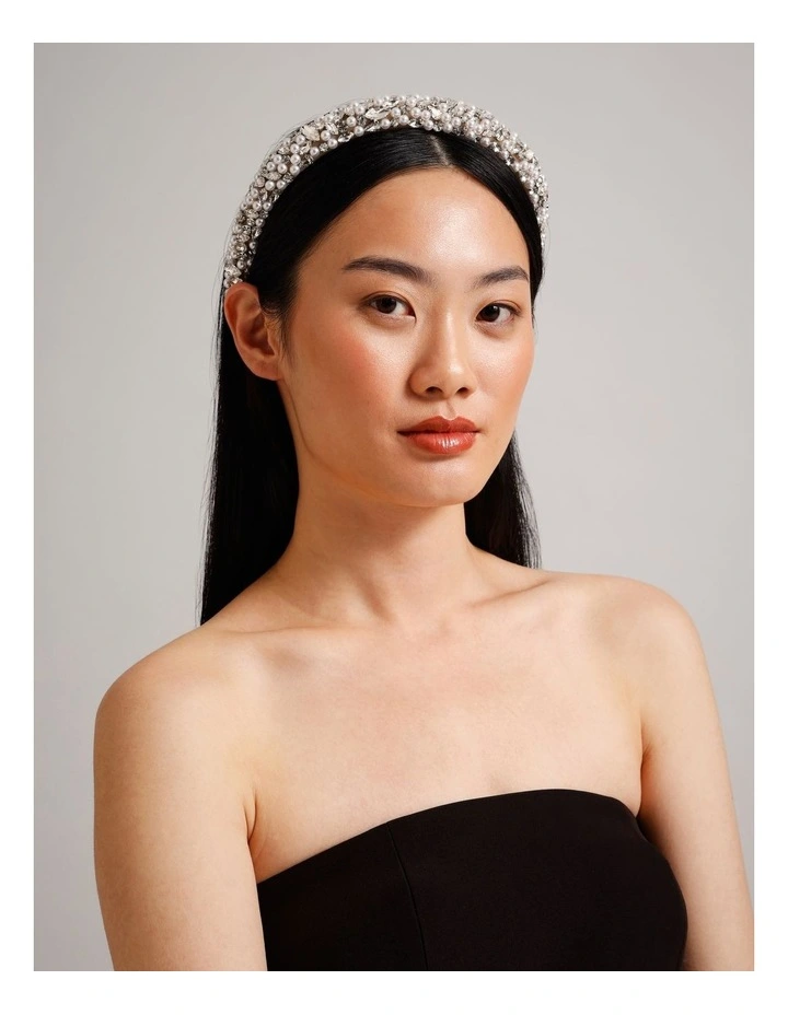 Diamante/Pearl Padded Headband in Pearl image 2