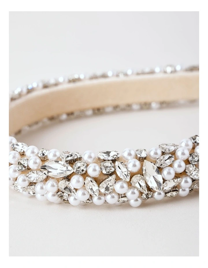 Diamante/Pearl Padded Headband in Pearl image 3