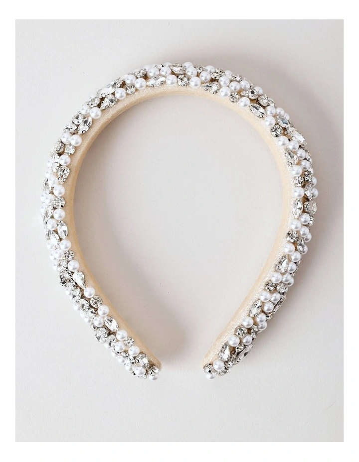 Diamante/Pearl Padded Headband in Pearl image 4