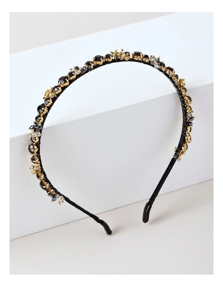Thin Beaded Headband in Black image 1