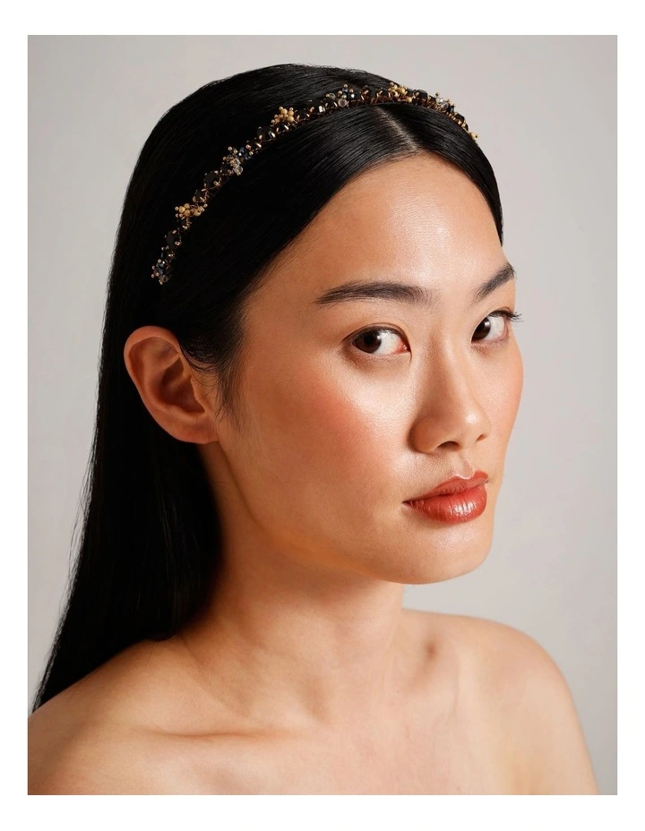 Thin Beaded Headband in Black image 2