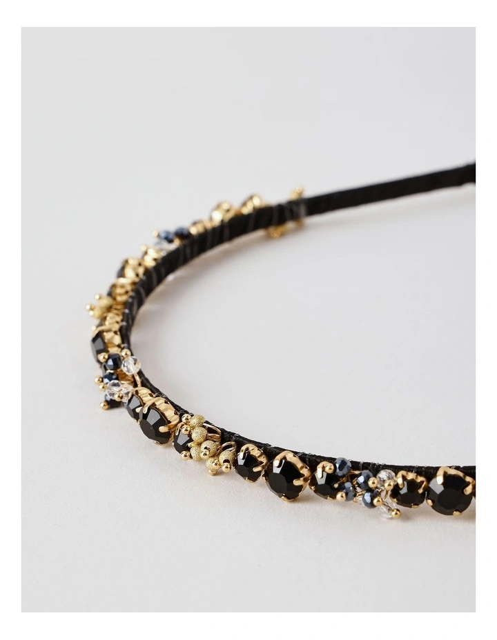 Thin Beaded Headband in Black image 3