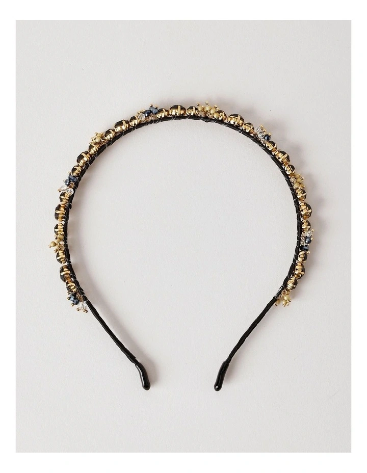 Thin Beaded Headband in Black image 4