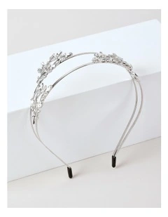 Silver Diamante Leaf Headband in Silver