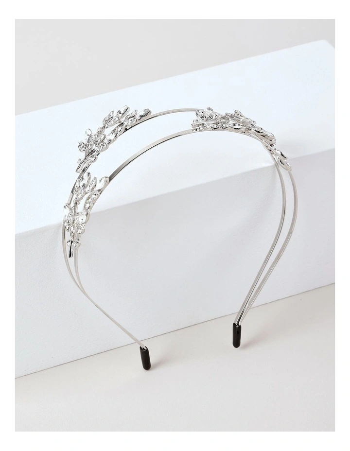 Silver Diamante Leaf Headband in Silver image 1