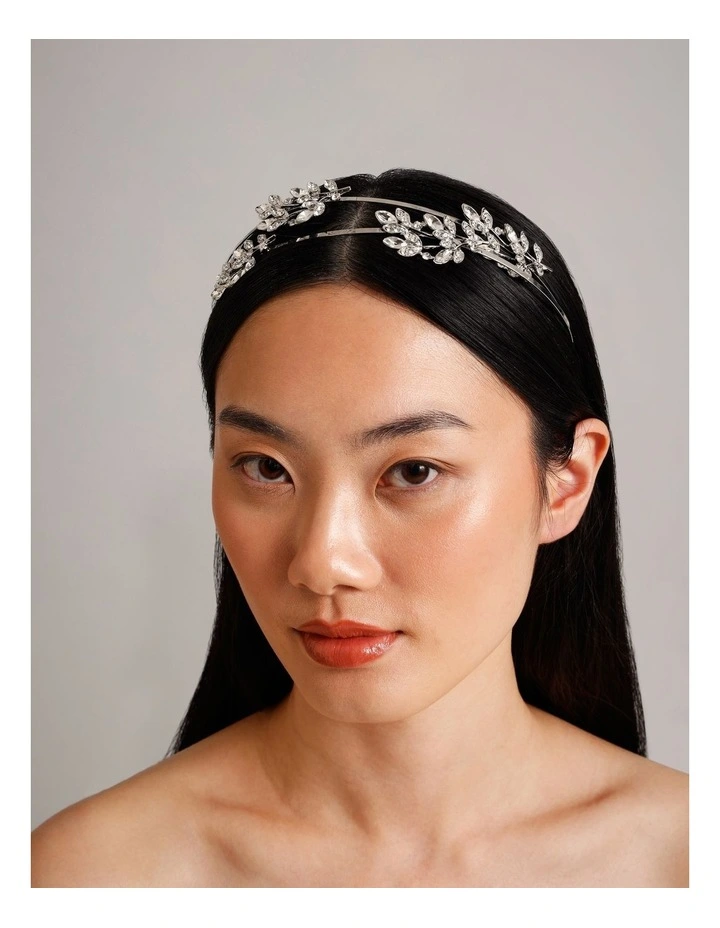 Silver Diamante Leaf Headband in Silver image 2