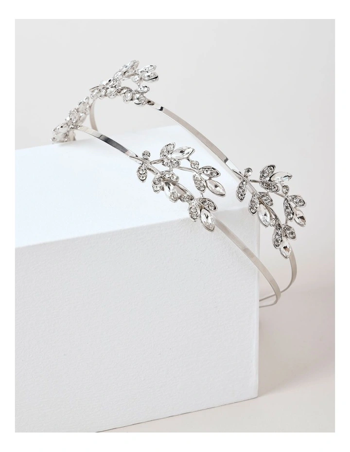 Silver Diamante Leaf Headband in Silver image 3