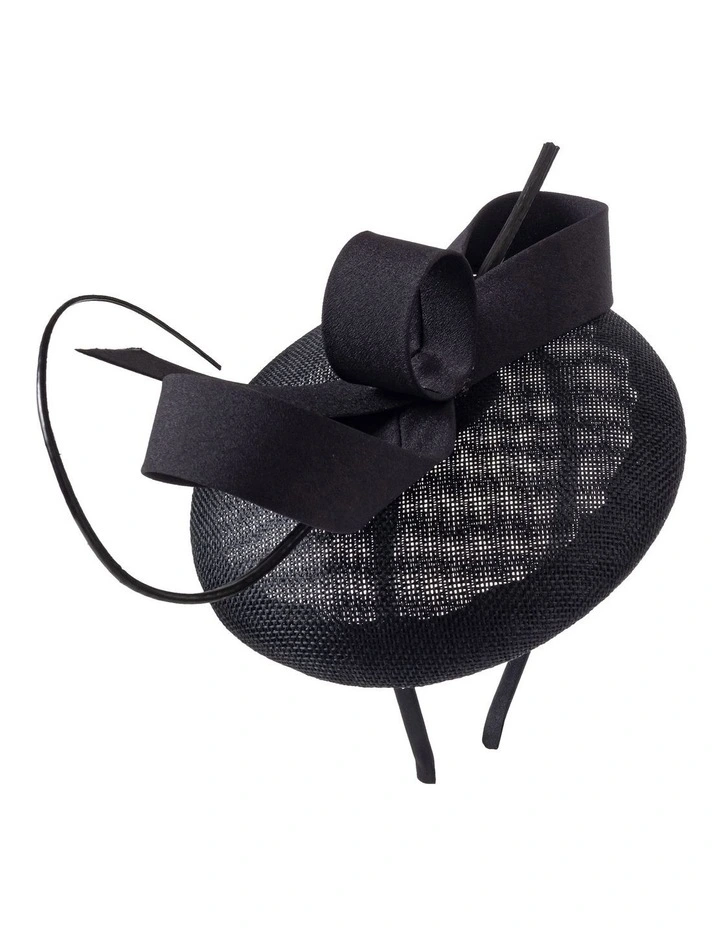 Pillbox With Loop Bow Fascinator in Black image 2