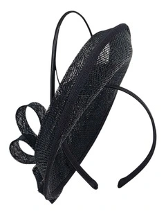 Small Sinamay Plate Fascinator with Loops in Black