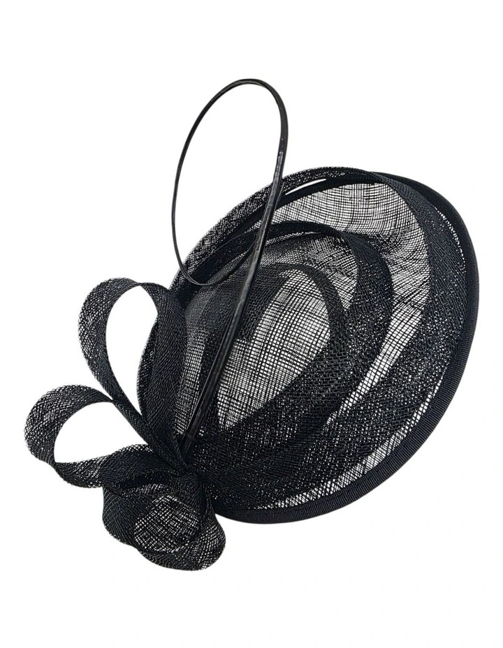 Small Sinamay Plate Fascinator with Loops in Black image 2
