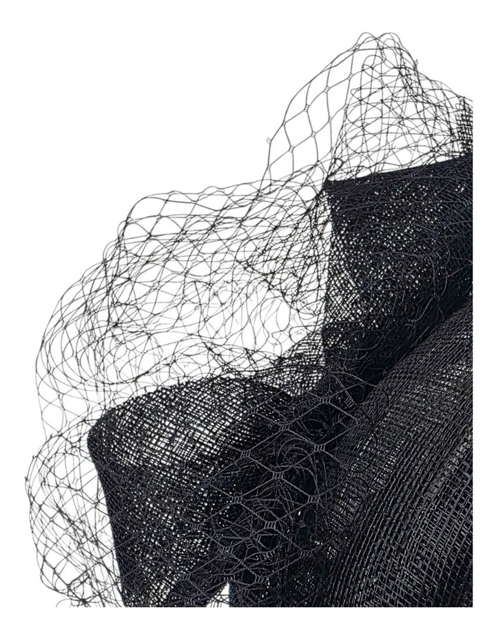 Large Sinamay Bow On Pillbox Fascinator With Veiling in Black image 3