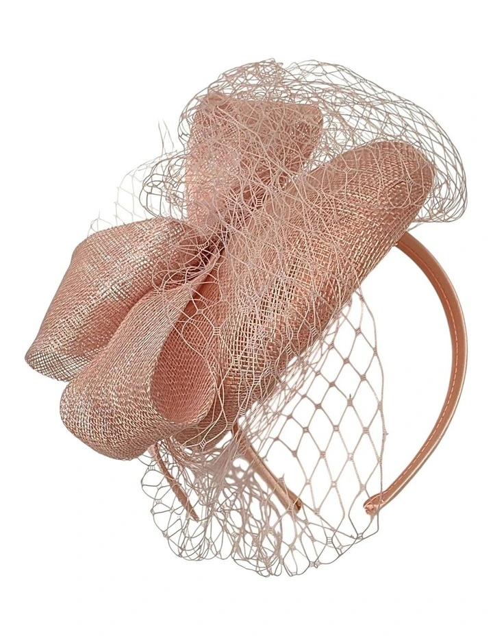 Large Sinamay Bow On Pillbox Fascinator With Veiling in Blush image 1