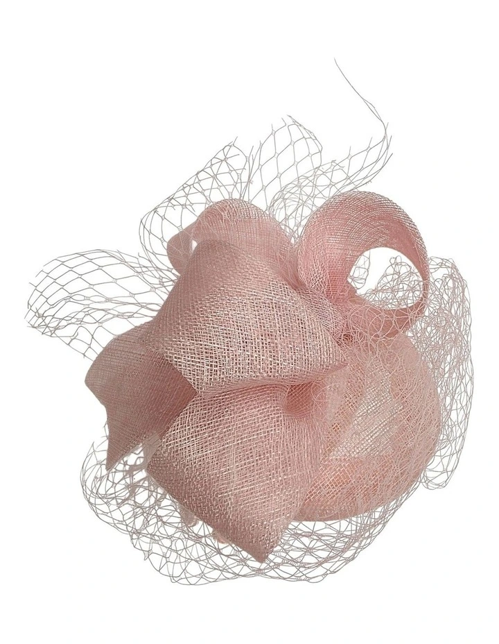 Large Sinamay Bow On Pillbox Fascinator With Veiling in Blush image 2