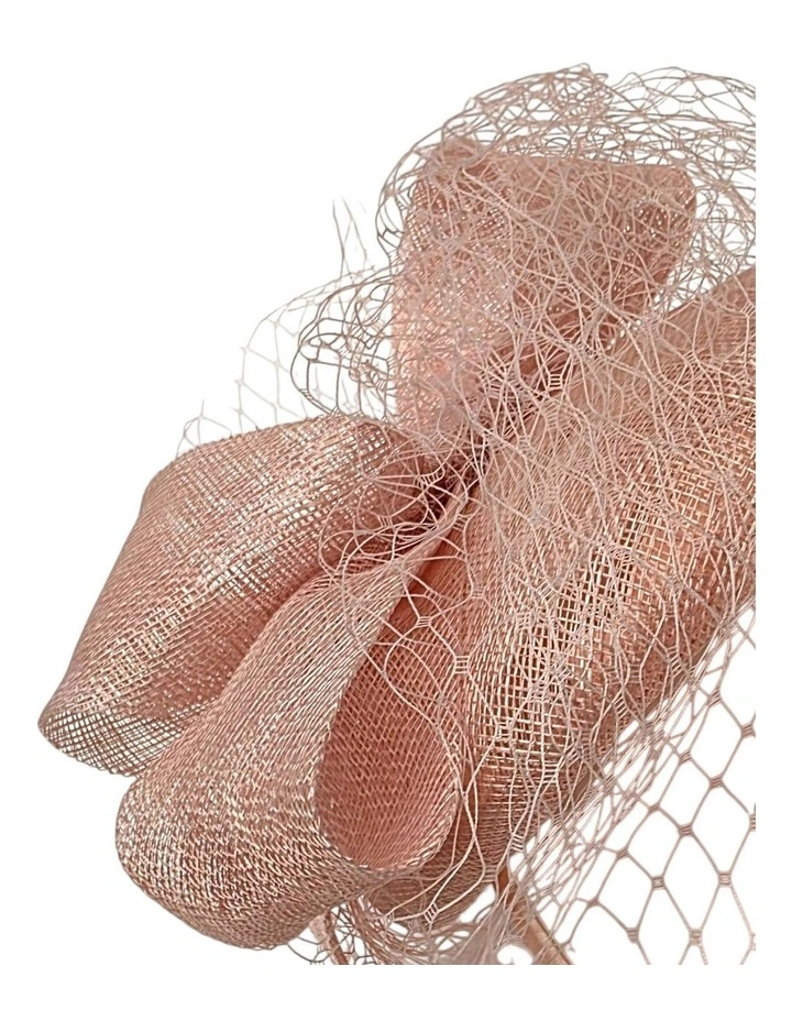 Large Sinamay Bow On Pillbox Fascinator With Veiling in Blush image 3
