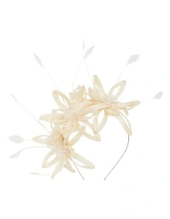 Flower And Feathers Fascinator in Cream