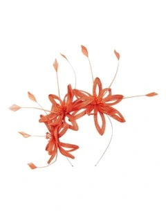 Flower And Feathers Fascinator in Orange