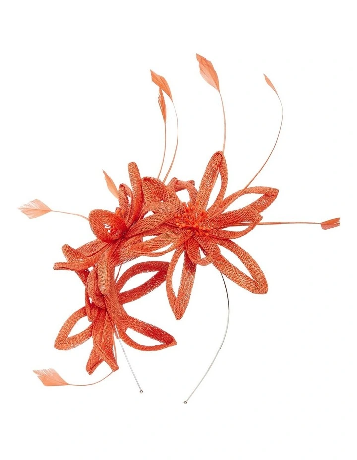 Flower And Feathers Fascinator in Orange image 2