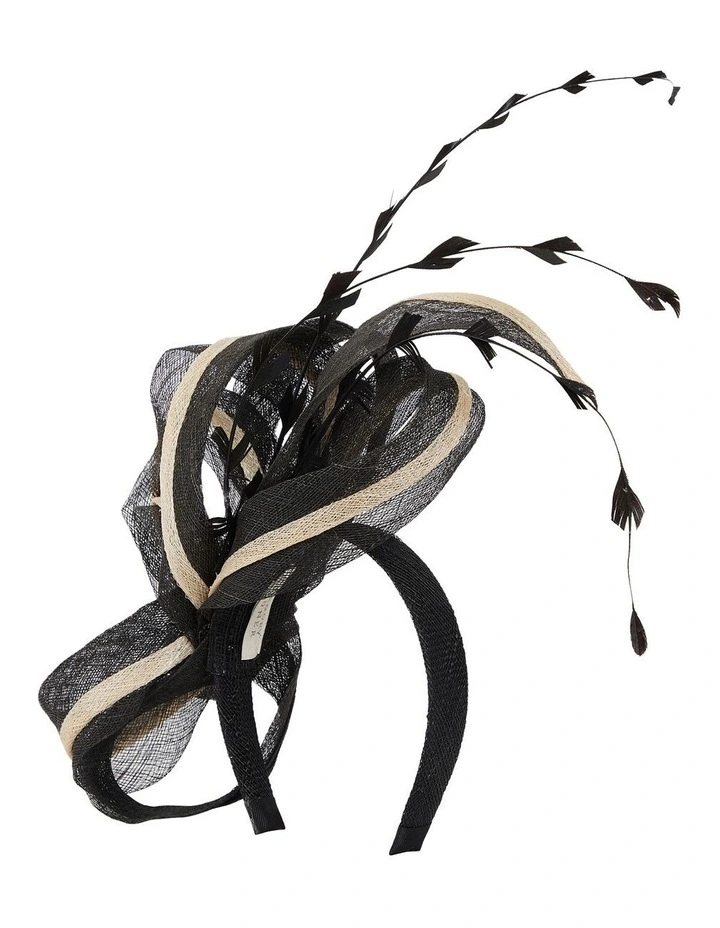 Two Tone Sinamay Swirl Fascinator in Black/White image 2