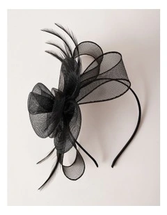 Rosette And Bow Fascinator in Black