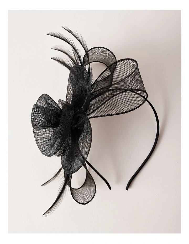 Rosette And Bow Fascinator in Black image 1