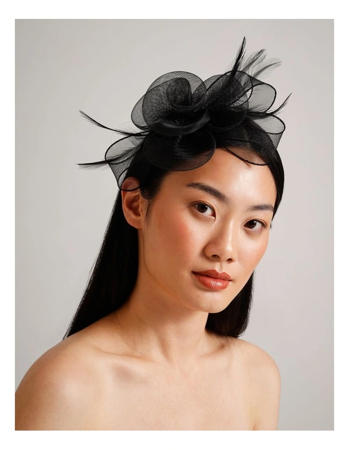 Rosette And Bow Fascinator in Black image 2
