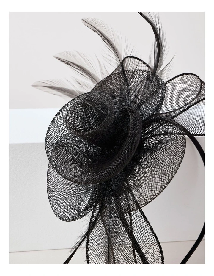 Rosette And Bow Fascinator in Black image 3