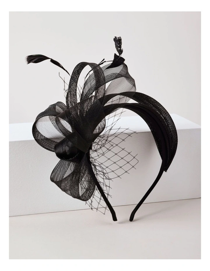 Multi Band Fascinator With Mesh in Black image 1