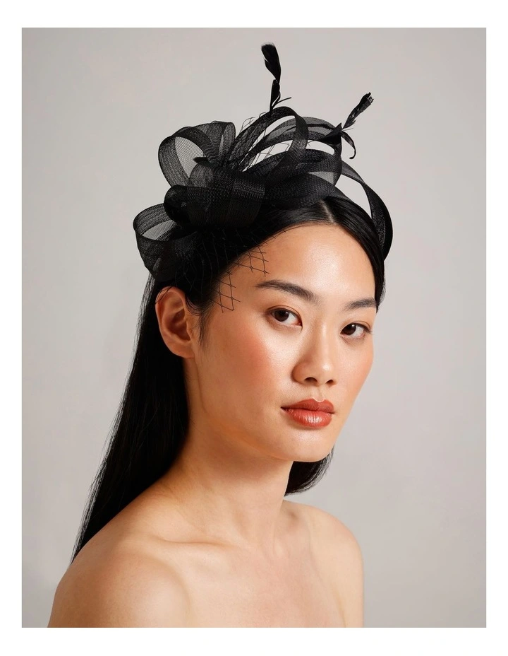 Multi Band Fascinator With Mesh in Black image 2