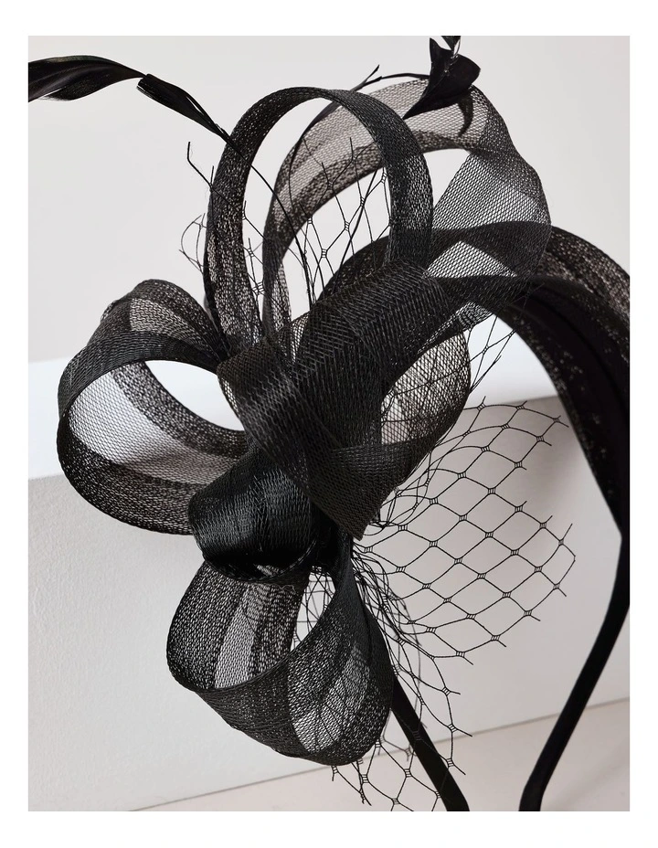 Multi Band Fascinator With Mesh in Black image 3