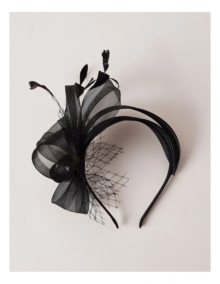 Multi Band Fascinator With Mesh in Black image 4