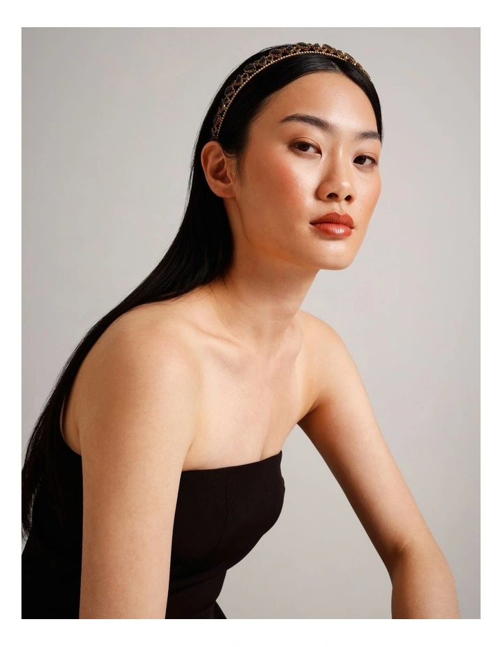 Simple Diamante Headband in Black image 2