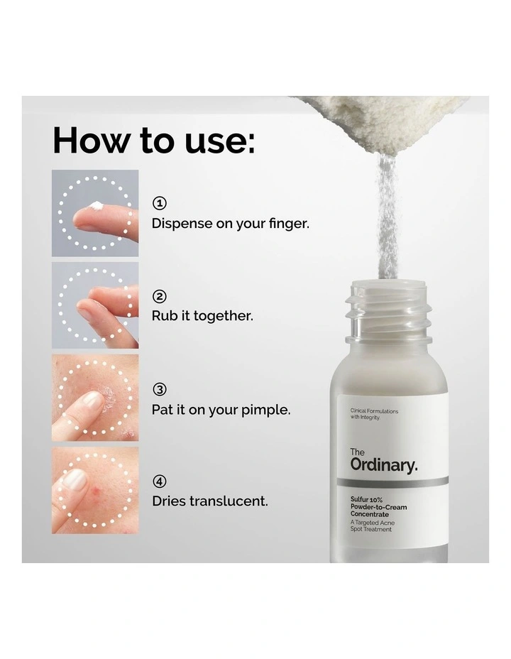 Sulfur 10% Powder-to-Cream Concentrate Fast-Acting Spot Solution for Blemish-Prone Skin 5g image 4