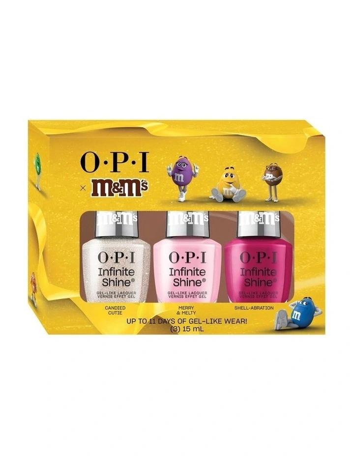 OPI x M&M's Collection Infinite Shine Trio Gift Set - Shell-abration, Merry & Melty, Candied Cutie 3x15ml image 1