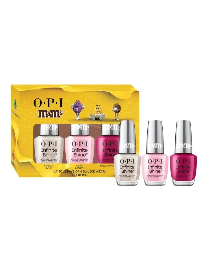 OPI x M&M's Collection Infinite Shine Trio Gift Set - Shell-abration, Merry & Melty, Candied Cutie 3x15ml image 2