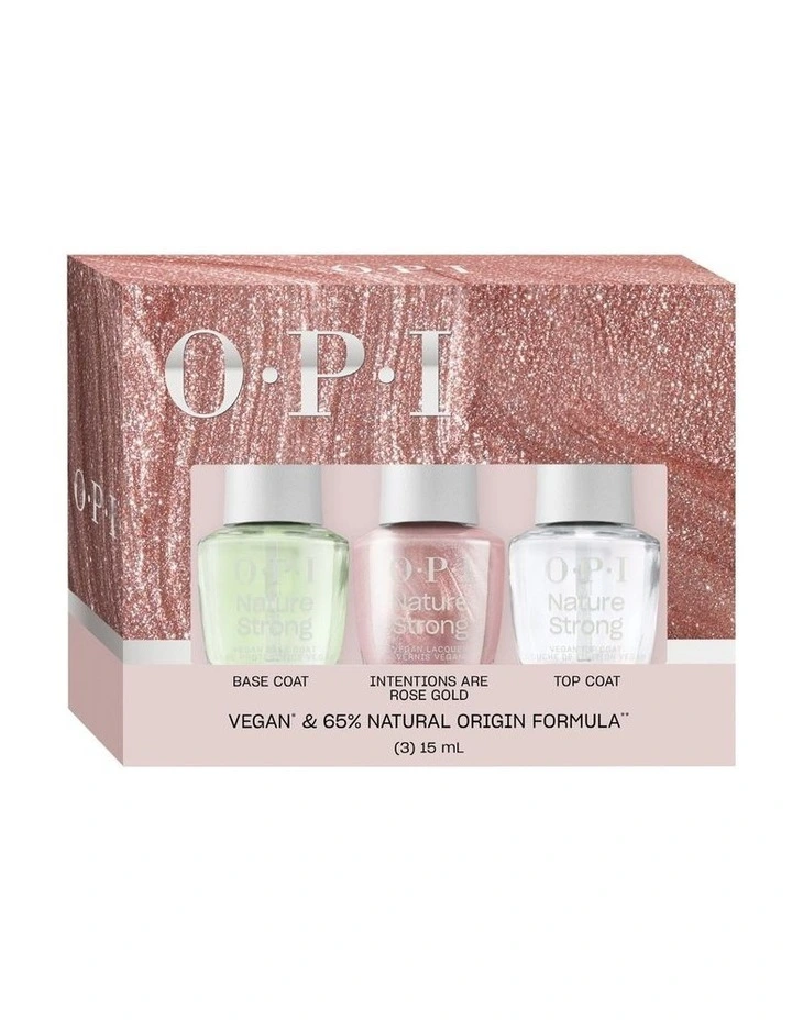 Nature Strong Routine 3PC Gift Set - Base Coat, Intentions are Rose Gold, Top Coat 3x15ml image 1