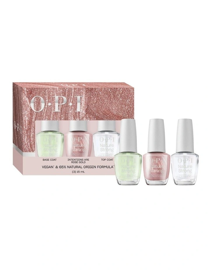 Nature Strong Routine 3PC Gift Set - Base Coat, Intentions are Rose Gold, Top Coat 3x15ml image 2