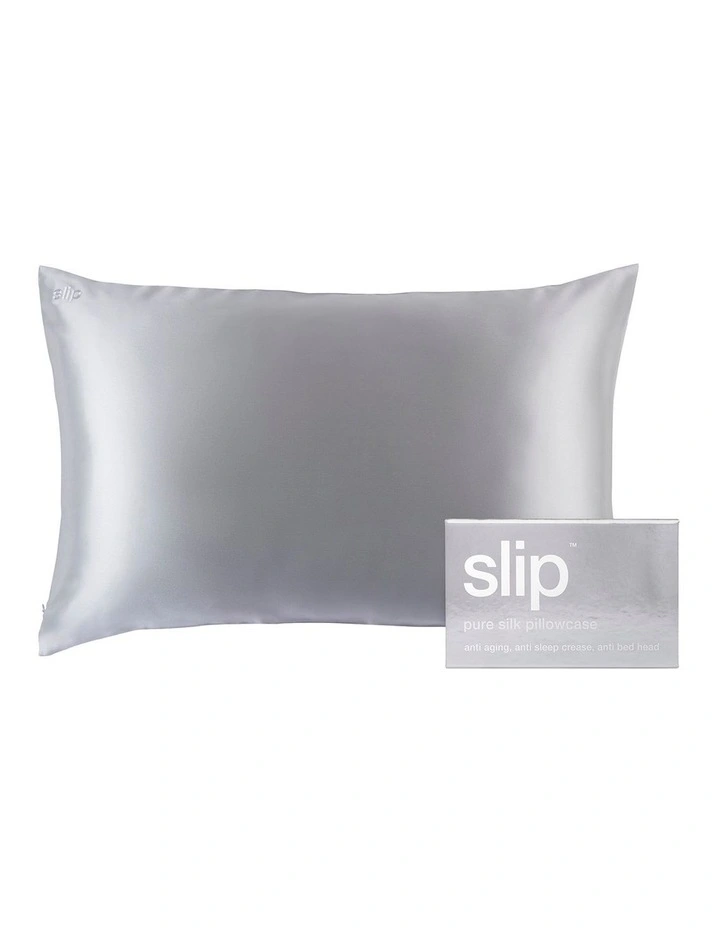 Pure Silk Queen Pillowcase in Silver image 1