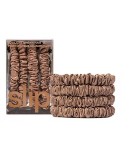 Pure Silk Skinny Scrunchies Set of 4 in Light Brown