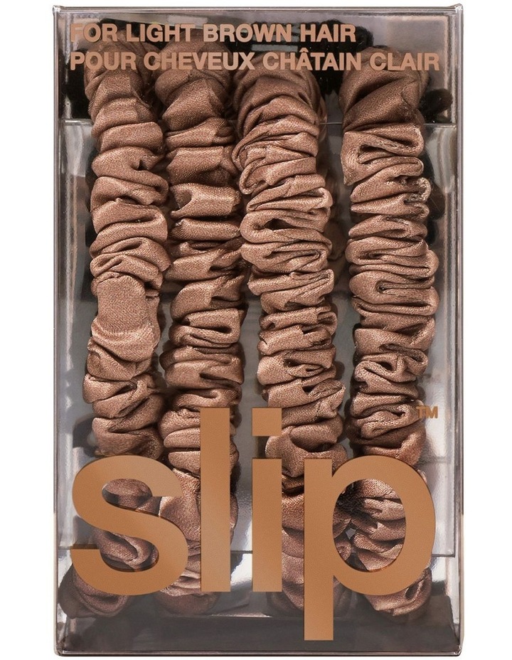 Pure Silk Skinny Scrunchies Set of 4 in Light Brown image 4