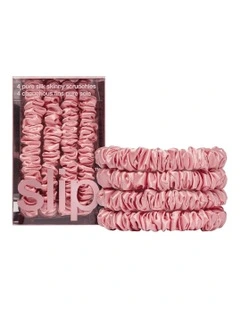Pure Silk Skinny Scrunchies Set of 4 in Rose