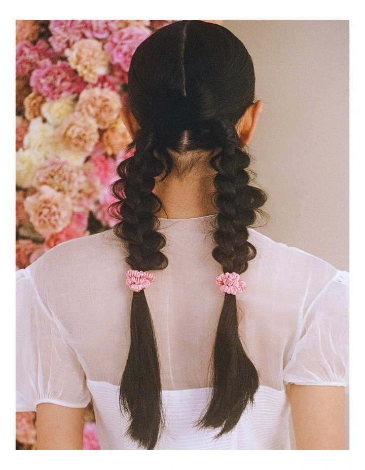Pure Silk Skinny Scrunchies Set of 4 in Rose image 3