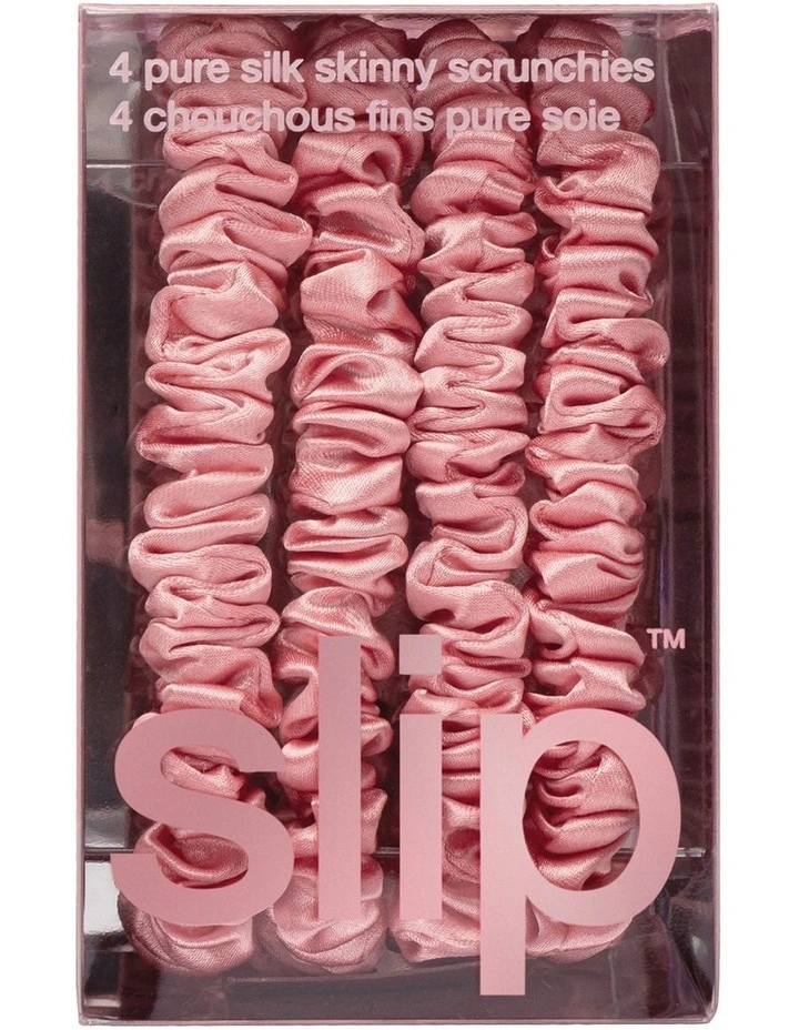 Pure Silk Skinny Scrunchies Set of 4 in Rose image 4
