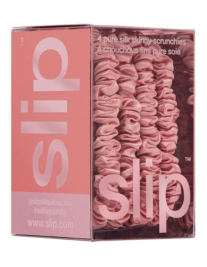 Pure Silk Skinny Scrunchies Set of 4 in Rose image 5
