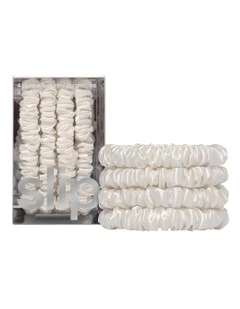 Pure Silk Skinny Scrunchies Set of 4 in White