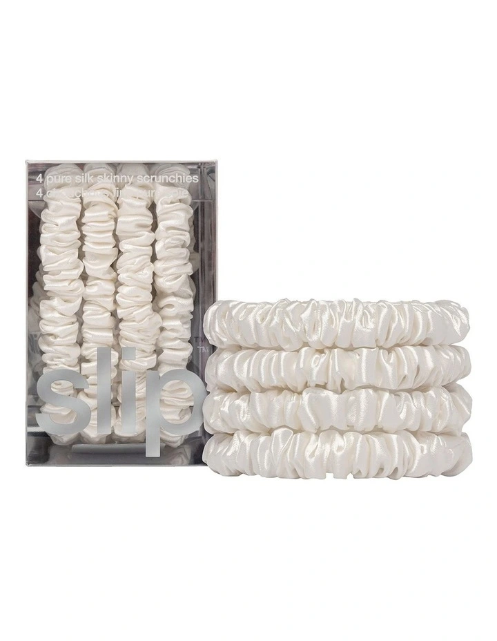 Pure Silk Skinny Scrunchies Set of 4 in White image 1