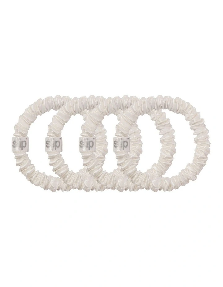 Pure Silk Skinny Scrunchies Set of 4 in White image 2